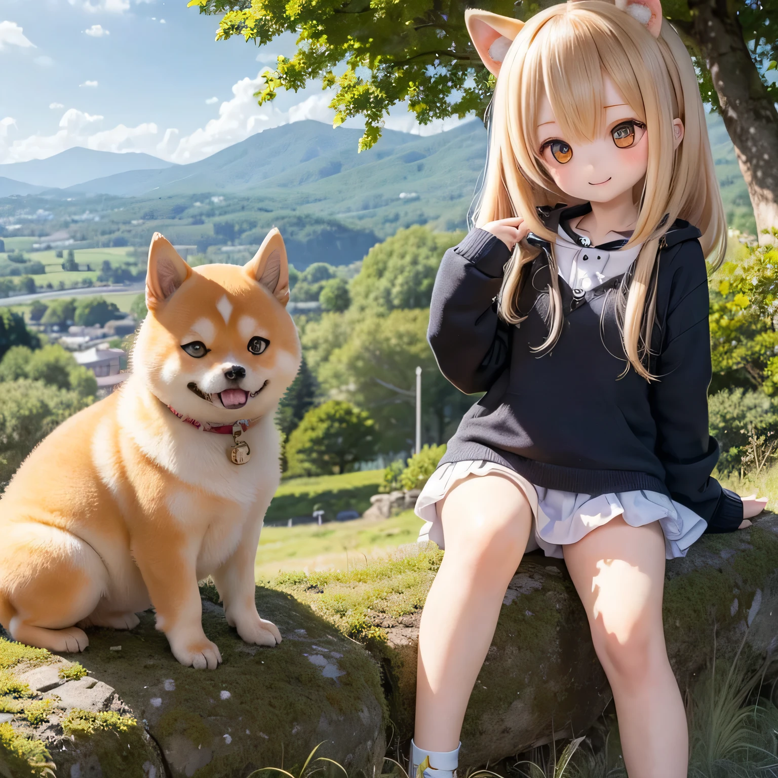 Shiba Inu girl rural scenery