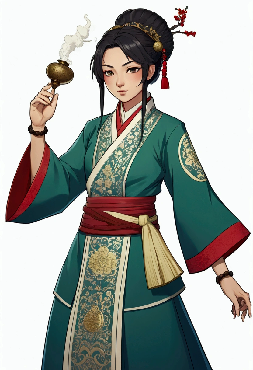 A character in the art style of the anime called "the apothecary diaries" with mao mao. She is a fighter, but wears traditional clothes (2d)
