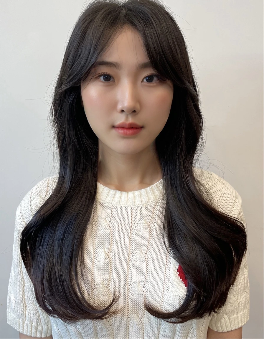 Best Quality, 8k, Masterpiece, (Portrait: 1.3), (photo realistic:1.4), (hyper realistic:1.4), Sharp Focus, looking at viewer, (smoother lighting:1.1), (increase cinematic lighting quality:0.9), realistic lighting, backlighting, light on face, ray trace, (brightening light:1.2), (Increase quality:1.4), sharp detail, (best quality real texture skin:1.4), finely detailed eyes, black_eyes, finely detailed face, 25 year old Korean woman