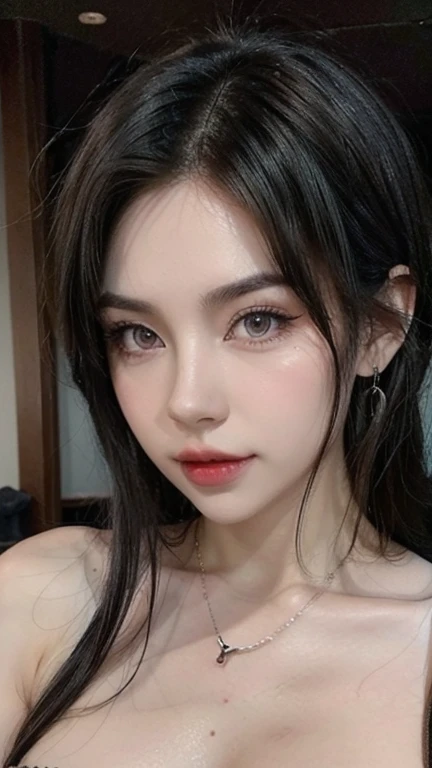 Beautiful (1 girl:1.3), Alone, (very detailed) full body masterpiece, Ultra realistic, 16K, nightmare atmosphere, gothic, r3b3cc4 young, Sensual (Erotic), 1 girl (cute young) alone, delicate (seductive) female face, silky realistic hair, hair fringe, looking at viewer, goth makeup, realistic black hair (gradient colors) , simple unfocused background, bedroom background, jewelry, earrings, necklace, young beauty, portrait, hoop earrings, realistic, soft lighting, muscular female body, realistic hot body , photorealistic, detailed clear eyes, extremely erotic, delicate feminine, muscular female body, natural realistic breasts, belly hot, narrow waist, proportionally big hips, thick legs, natural body, beautiful, nude (porn), different sensual positions, raw, analog, sharp focus, 8K, high definition, high quality, Fujifilm XT3, Film grain, award winning, highly detailed skin artwork, realistic skin details, visible pores, clear focus, volumetric fog, 8k hd, dslr, high quality, Film grain, light skin, photographic realism , lomography