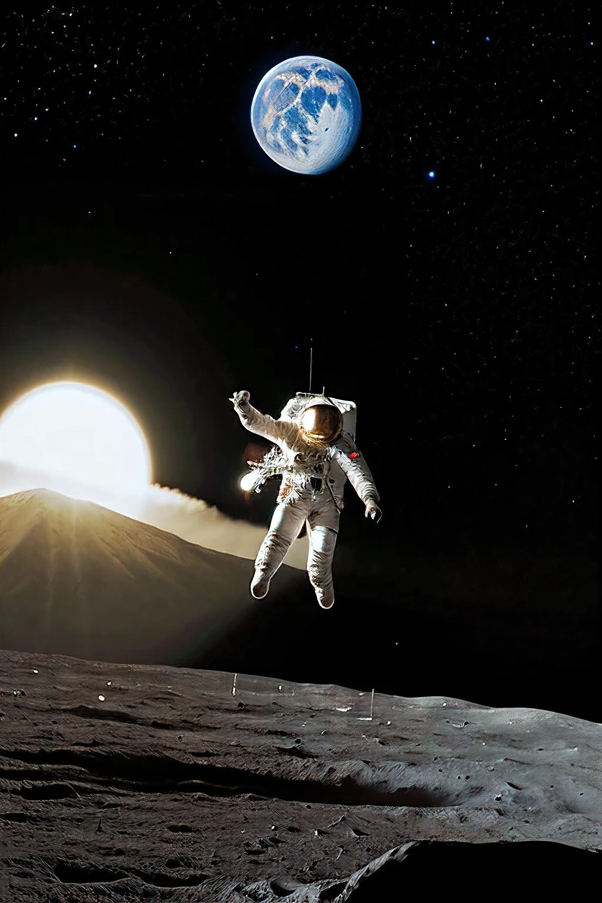 Man fly on moon 