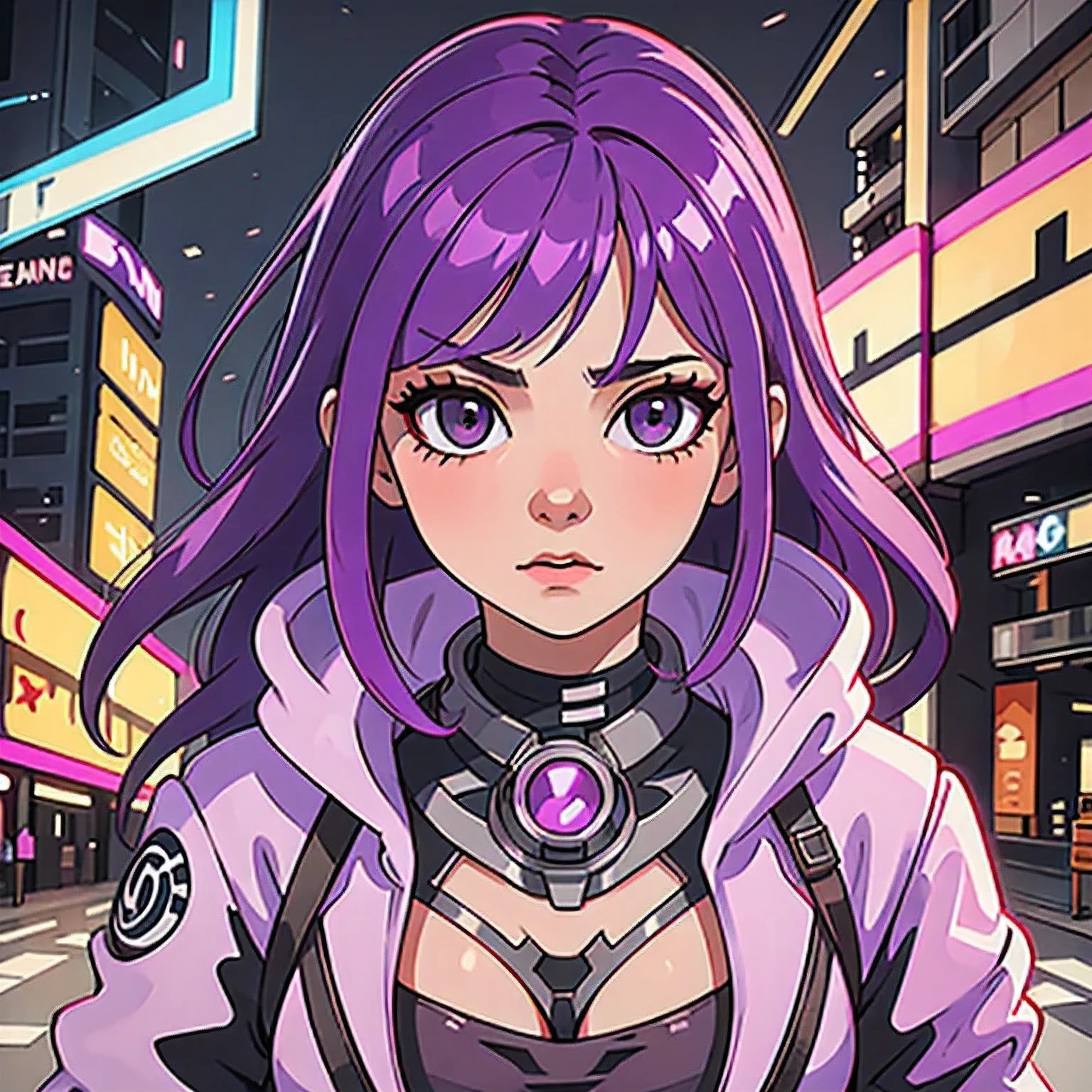 araffe with purple hair and a purple bra top posing for a picture, cyberpunk 2 0 y. o model girl, female cyberpunk anime girl, dreamy cyberpunk girl, cyberpunk anime girl, hyper-realistic cyberpunk style, cyberpunk beautiful girl, cyberpunk art ultrarealistic 8k, cyberpunk vibe, muted cyberpunk style, cyberpunk vibes, in cyberpunk style, cyberpunk style color