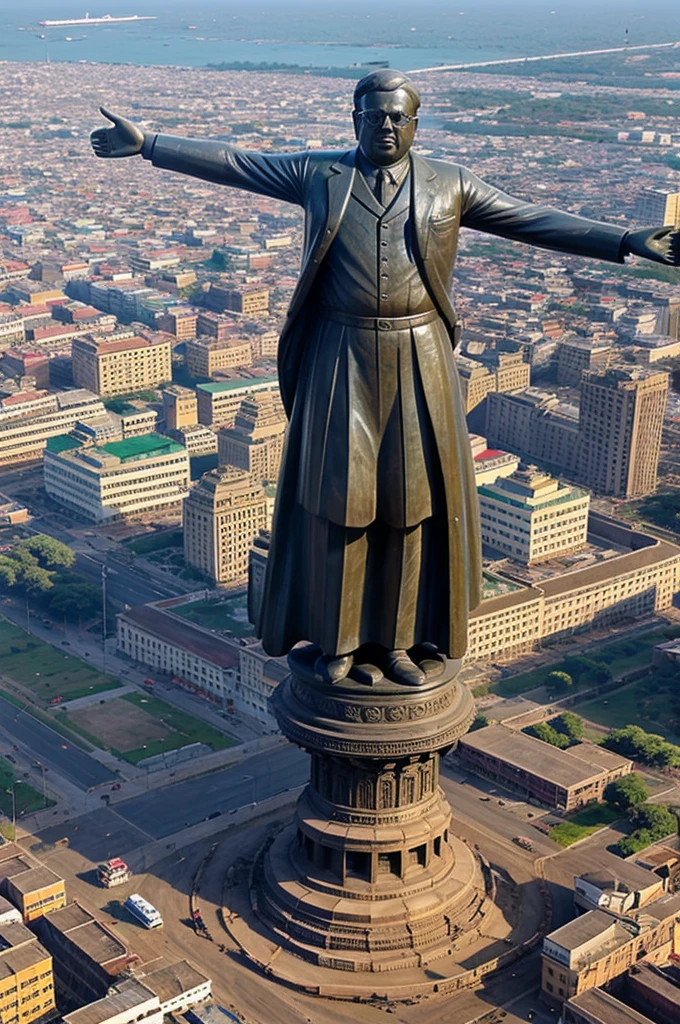 The huge statue of Bhimrao Ambedkar is being taken into the sky by helicopter.