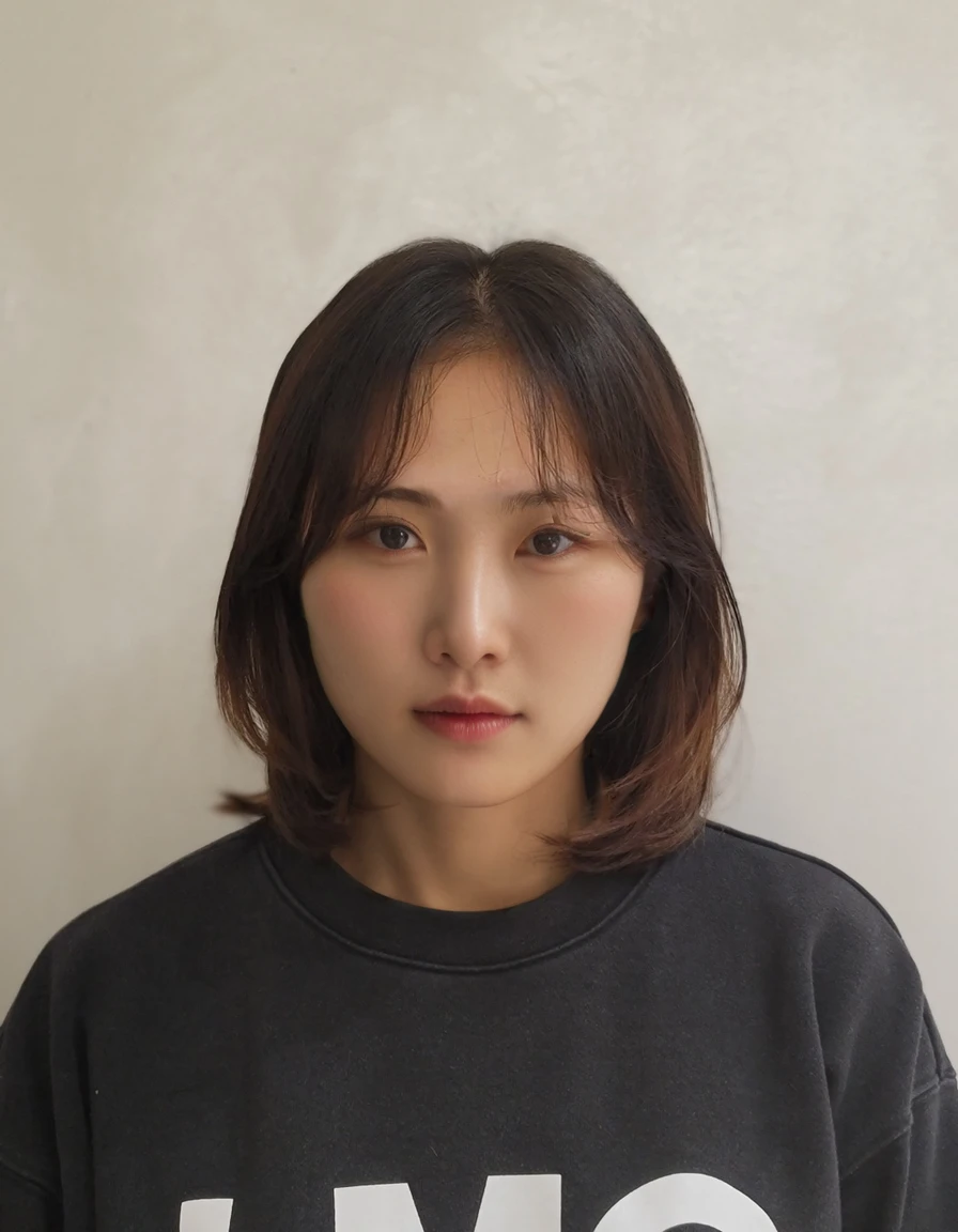 Best Quality, 8k, Masterpiece, (Portrait: 1.3), (photo realistic:1.4), (hyper realistic:1.4), Sharp Focus, looking at viewer, (smoother lighting:1.1), (increase cinematic lighting quality:0.9), realistic lighting, backlighting, light on face, ray trace, (brightening light:1.2), (Increase quality:1.4), sharp detail, (best quality real texture skin:1.4), finely detailed eyes, black_eyes, finely detailed face, 25 year old Korean woman