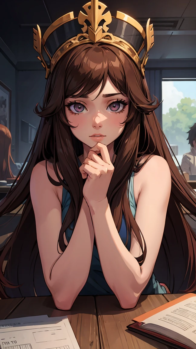 girl with long brown hair, crossed eyes for pleasure and a boy fuck her lovemaking with copius sperm