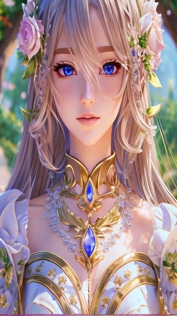 Close-up of a woman with very long hair and a very pretty dress, Beautiful and elegant elven queen, 8k high quality detailed art, Complex and gorgeous anime CGI style, Anime Style. 8k, Gweiz-style artwork, 8k portrait render, 3d rendering character art 8k, Detailed digital anime art, Fantasy art style