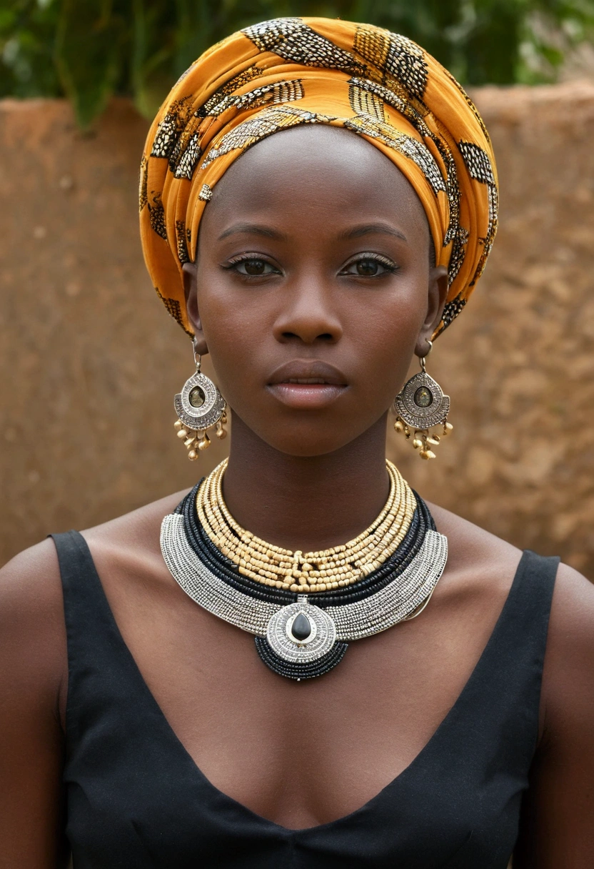 Fille habillé, africain, noir, L&#39;oeil d&#39;Anbar, Raccourcis blonds, De 16 à 25 ans ,Porter uniquement le collier, corps entieresbienne, lèvres boudeuses, Énorme nyuubou suspendu et taille tona