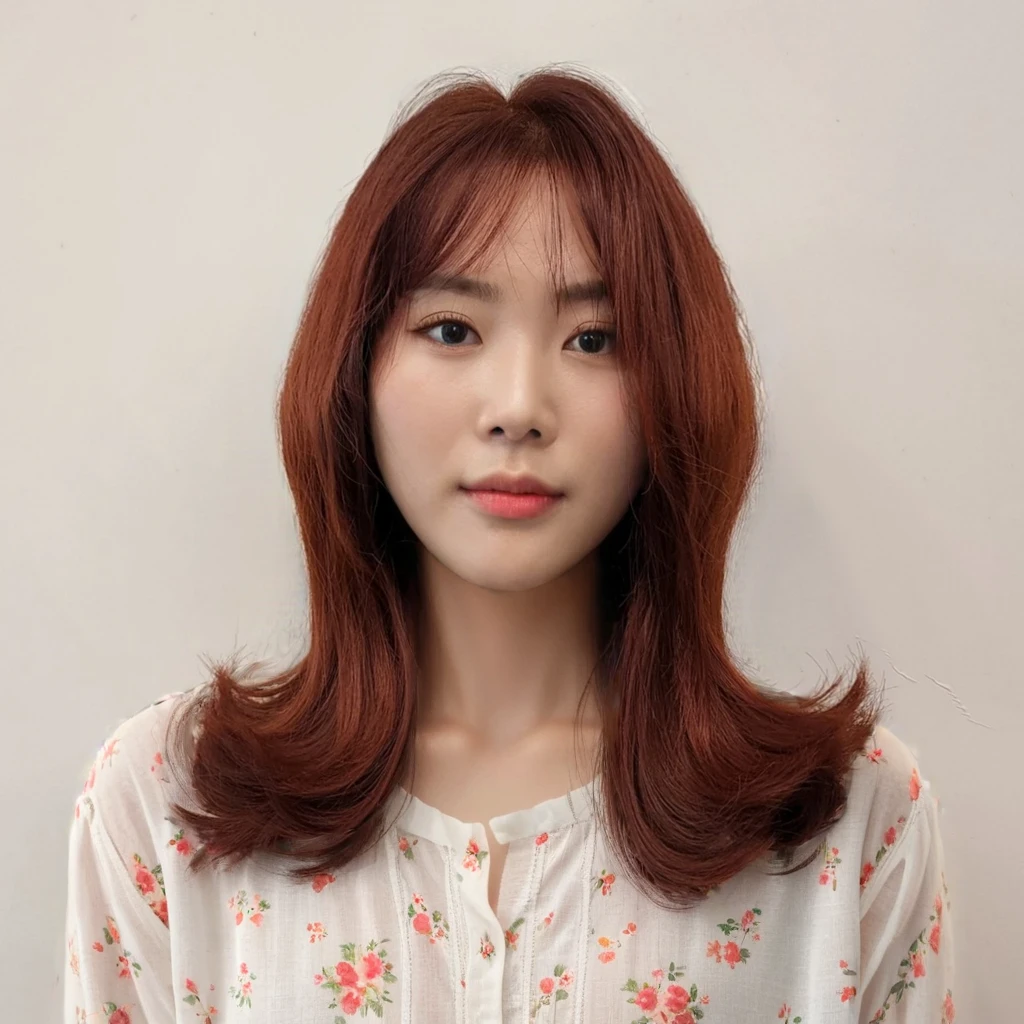 Best Quality, 8k, Masterpiece, (Portrait: 1.3), (photo realistic:1.4), (hyper realistic:1.4), Sharp Focus, looking at viewer, (smoother lighting:1.1), (increase cinematic lighting quality:0.9), realistic lighting, backlighting, light on face, ray trace, (brightening light:1.2), (Increase quality:1.4), sharp detail, (best quality real texture skin:1.4), finely detailed eyes, black_eyes, finely detailed face, 25 year old Korean woman, (white rilled_shirt:1.4), (Create an image maintaining the original base model hairstyle:1.5)