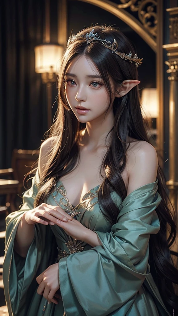 Close-up of a woman with very long hair and a very pretty dress, Beautiful and elegant elven queen, 8k high quality detailed art, Complex and gorgeous anime CGI style, Anime Style. 8k, Gweiz-style artwork, 8k portrait render, 3d rendering character art 8k, Detailed digital anime art, Fantasy art style