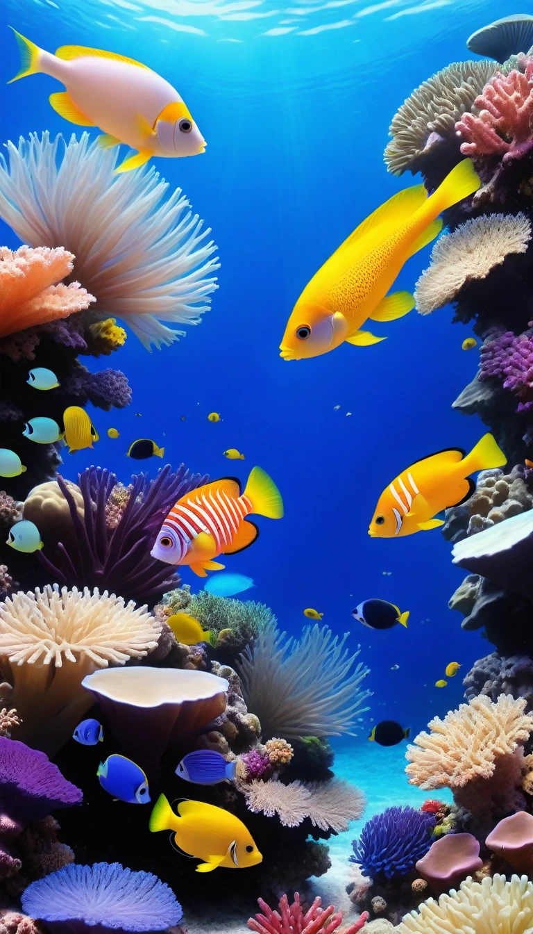 In the clean sea、Colorful tropical fish、Coral Reef、jellyfish