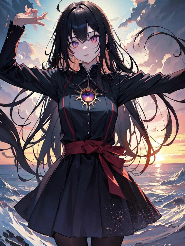 sketch (Character design sheet, same characters, whole body, Three-View, front, ~ ~ ~ ~ side, return),(Very bright:1.1), Sunset background, [1 Girl:7], (Tilt your head:1.2), ([sketch|watercolor \(Moderate\)]:1.15),Chaotic Abstractionな背景, Vector Trace, グラデーションブレンディング and whole body, Artistic elements add depth to the work. The overall atmosphere is creepy and nightmarish...., With a unique artistic touch. This movie is、The dark and crazy world of horror movies depicted in HD., Evoke visual stimuli and aesthetic sense, that will terrify and excite the audience....,watercolor画, （Lightless, Eyes without highlights, evil eye, An ugly person with white eyes, that&#39;Red eyeliner）,whole body絵, Wearing a maid outfit （Gradient braided hair, (Light purple hair), (Ink blotches:1.1), (pale:1.2),(Light purple:1.2),(Light green:1.2)　Adult features,expensive, Wearing black tights,Green Eyes, The skin is hidden　and maid, The background is a dark and desolate landscape, Horror movie atmosphere. Her figure is very beautiful, Emphasizing the dark and crazy elements. Skillfully expressing the effects of light and shadow, detailed, The face and expression of the black costume are also carefully drawn....,sketch (Character design sheet, same characters, whole body, Three-View, front, ~ ~ ~ ~ side, return) 1 female, Nervous,Cowboy Shot,,(Very bright:1.1), White Background, [1 Girl:7], (Tilt your head:1.2), ([sketch|watercolor \(Moderate\)]:1.15),Chaotic Abstraction