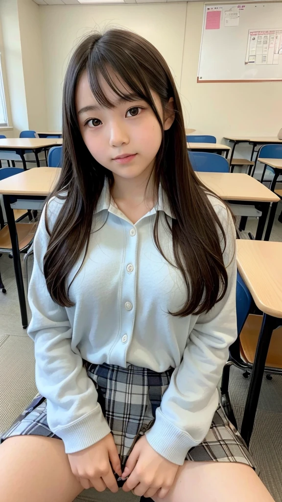 Photo of a beautiful Japanese  woman sitting on chair in class room,,after school,spread  legs ,Lift up your skirt and show your panties,Lift up your skirt and show your panties,Swimsuit