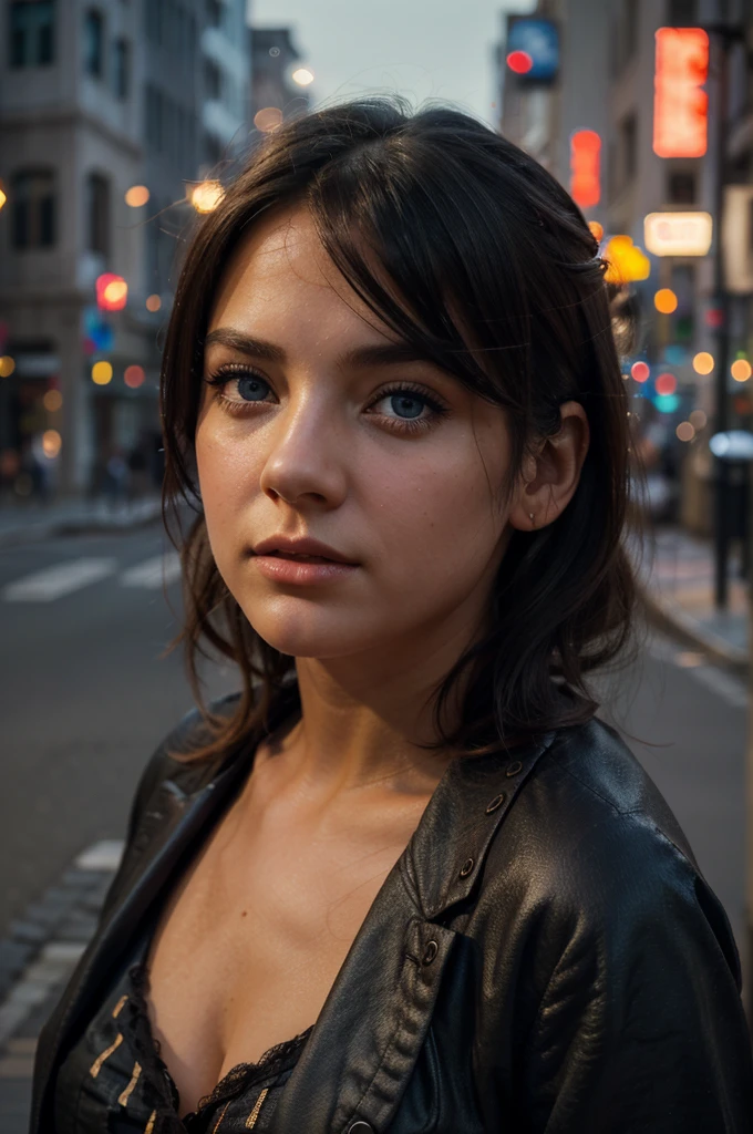 a girl standing in the street, 1girl, detailed face, beautiful eyes, long eyelashes, perfect skin, street, cityscape, realistic, photorealistic, highly detailed, 8K, best quality, masterpiece, cinematic lighting, vibrant colors, dramatic atmosphere, sexy