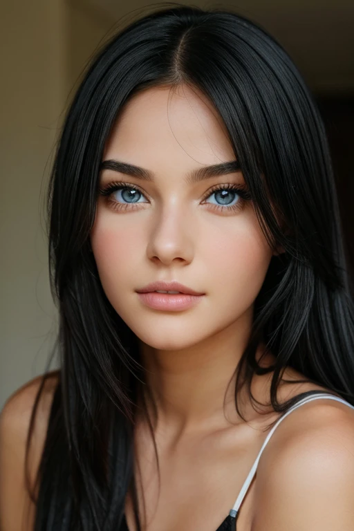 girl ultra realistic and beautiful, normal eyes, white, black hair