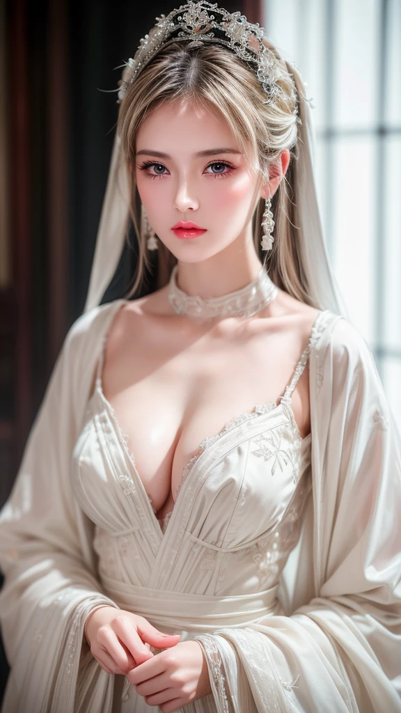 best quality, masterpiece, Big , (Large Breasts), Delicate skin texture, Detailed fabric texture, Delicate face, Super Detail, 8k, Intricate details, 1 Girl, 30 years old, High contrast, High resolution eyes, Dark Blonde Goddess,Royal sister,Sexy body。