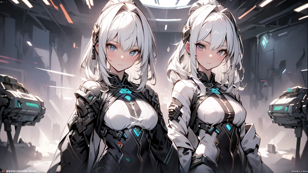 1 adult woman, stand alone, High detail mature face, long ponytail silver hair, gold eyes, white china dress with black strip, wear black head band, high res, ultra sharp, 8k, masterpiece, looking at viewer, long black gloves, Sharp eyes, holding a rifle weapon. ((Best quality)), ((masterpiece)), 3D, HDR (High Dynamic Range),Ray Tracing, NVIDIA RTX, Super-Resolution, Unreal 5,Subsurface scattering, PBR Texturing, Post-processing, Anisotropic Filtering, Depth-of-field, Maximum clarity and sharpness, Multi-layered textures, Albedo and Specular maps, Surface shading, Accurate simulation of light-material interaction, Perfect proportions, Octane Render, Two-tone lighting, Wide aperture, Low ISO, White balance, Rule of thirds,8K RAW, Aura, masterpiece, best quality, Mysterious expression, magical effects like sparkles or energy, flowing robes or enchanting attire, mechanic creatures or mystical background, rim lighting, side lighting, cinematic light, ultra high res, 8k uhd, film grain, best shadow, delicate, RAW, light particles, detailed skin texture, detailed cloth texture, beautiful face, fighting stance