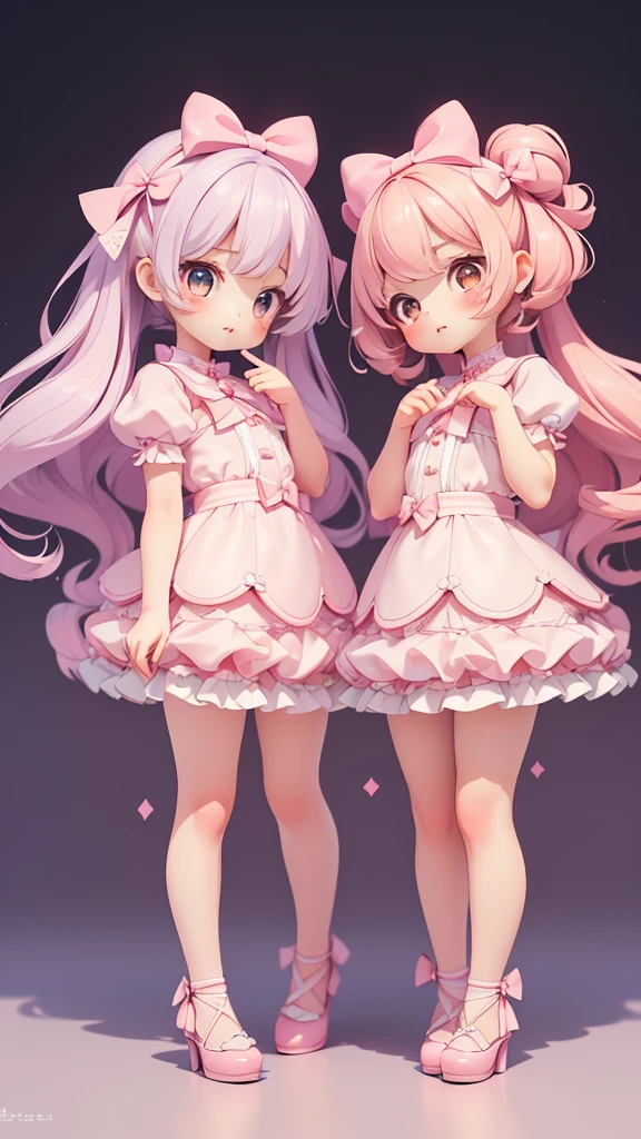 ((petite bishojo, little 2girls)), ((cute  face)), ((cute puffy eyes)), ((masterpiece)), ((best quality)), ((ultra detailed)), ((exquisite)), ((8k)), ((crisp)), ((depth)), ((beautiful and aesthetic)), (super detailed skin), ((high standard)), ((highres)), ((perfect ???????)), (full body), (blush), (lipstick), (kawaii, jk), (bow in hair), (kawaii pose), (beautiful fingers)