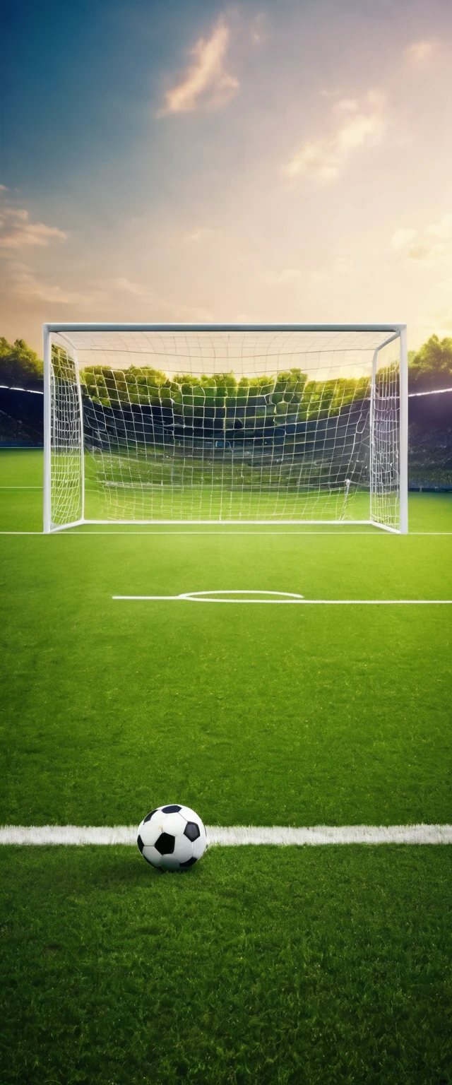 A Very beautiful soccer field, view near to goal,