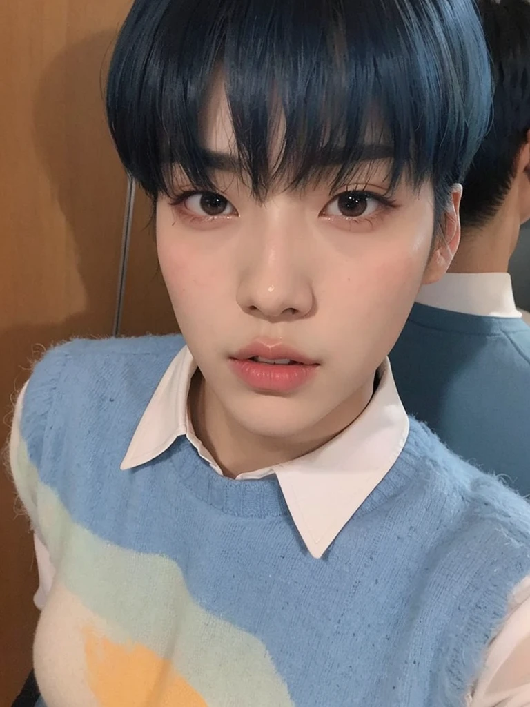 a close-up of a person wearing a white shirt and a black tie, Cai Xu Kun, KPOP idol portrait, Portrait of Blackpink's Jossi, kim taejin, hyung tae, everyone from the nct group, mark lee, inspired by Bian Shoumin, Yanjun Chengt, pale korean adorable face, Jimin\his right eyelid is swollen, Jimin, Choi soobin