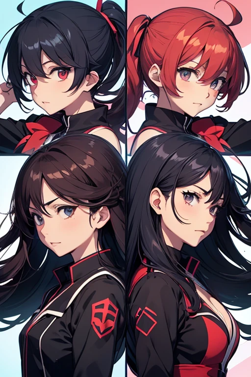 Split in the middle,Screen Split,Anime characters in a split image on a red and blue background, Gap Moe Yandere Grimdark, Anime Moe Art Style, From desire, The charming Ryuko Matoi, ryuko matoi, Devil Anime Girl, Favorite character, anime style like fate/Stay Night, Blue and Red, UFOTABLE art style, The battle between good and evil,Cure Sky,Dark Sky
