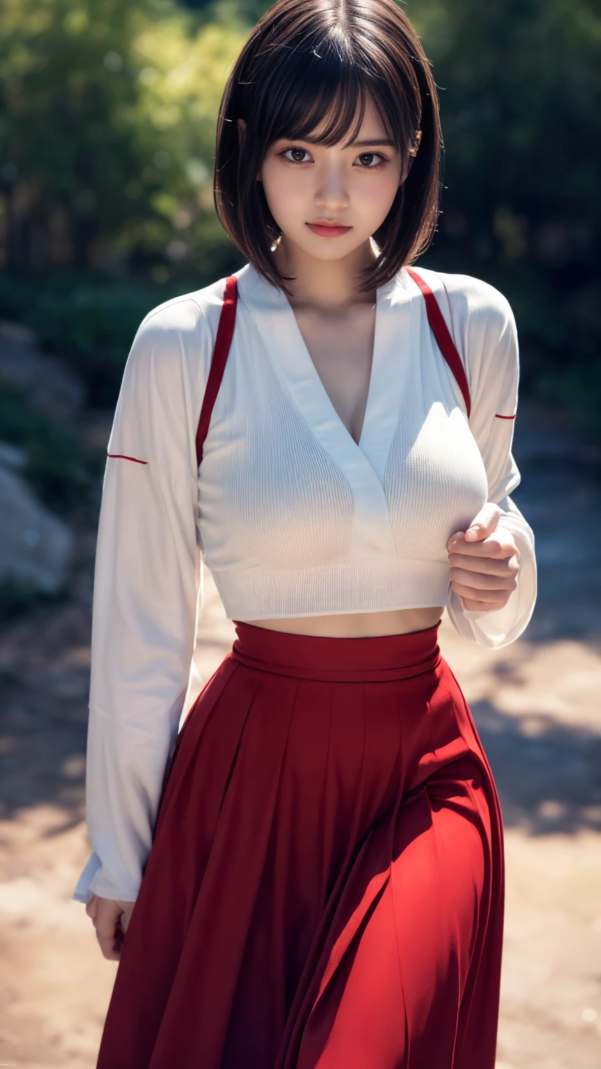 (absurdres:1.3), (highres:1.3), (ultra detailed:1.3),(1girl:1.3), (extremely detailed CG unity 8k wallpaper:1.3), (detailed skin texture, detailed cloth texture, detailed hair texture), (beautiful detailed face, supermodel, pale skin, realistic glistening skin), (RAW photo, best quality), (realistic, photo-realistic:1.4), masterpiece, extremely delicate and beautiful,Amazing, finely detail, extremely detailed CG unity 8k wallpaper, huge filesize, ultra-detailed, highres, absurdres, soft light,rim light, vibrant details, short bob hair, black hair color, Big Natural Color Lip, (perfect body shape), beautiful legs, BREAK (white and red theme:1.4), (fusion of (white kimono tops:1.2) and  (red high-waisted maxi length skirt):1.4), (long sleeve:1.3), (kimono-collar:1.2), (red outlines on white kiomno:1.2), (white very short ankle socks:1.2), (Japanese clogs geta:1.2),
 crying a little、little smile, Harajuku style、20 year old girl、cute type、lolita、open legs