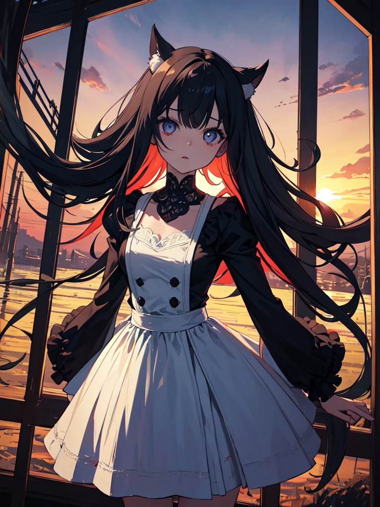 sketch (Character design sheet, same characters, whole body, Three-View, front, ~ ~ ~ ~ side, return),(Very bright:1.1), Sunset background, [1 Girl:7], (Tilt your head:1.2), ([sketch|watercolor \(Moderate\)]:1.15),Chaotic Abstractionな背景, Vector Trace, グラデーションブレンディング and whole body, Artistic elements add depth to the work. The overall atmosphere is creepy and nightmarish...., With a unique artistic touch. This movie is、The dark and crazy world of horror movies depicted in HD., Evoke visual stimuli and aesthetic sense, that will terrify and excite the audience....,watercolor画, （Lightless, Eyes without highlights, evil eye, An ugly person with white eyes, that&#39;Red eyeliner）,whole body絵, Wearing a maid outfit （Gradient braided hair, (Light purple hair), (Ink blotches:1.1), (pale:1.2),(Light purple:1.2),(Light green:1.2)　Adult features,expensive, Wearing black tights,Green Eyes, The skin is hidden　and maid, The background is a dark and desolate landscape, Horror movie atmosphere. Her figure is very beautiful, Emphasizing the dark and crazy elements. Skillfully expressing the effects of light and shadow, detailed, The face and expression of the black costume are also carefully drawn....,sketch (Character design sheet, same characters, whole body, Three-View, front, ~ ~ ~ ~ side, return) 1 female, Nervous,Cowboy Shot,,(Very bright:1.1), White Background, [1 Girl:7], (Tilt your head:1.2), ([sketch|watercolor \(Moderate\)]:1.15),Chaotic Abstraction
