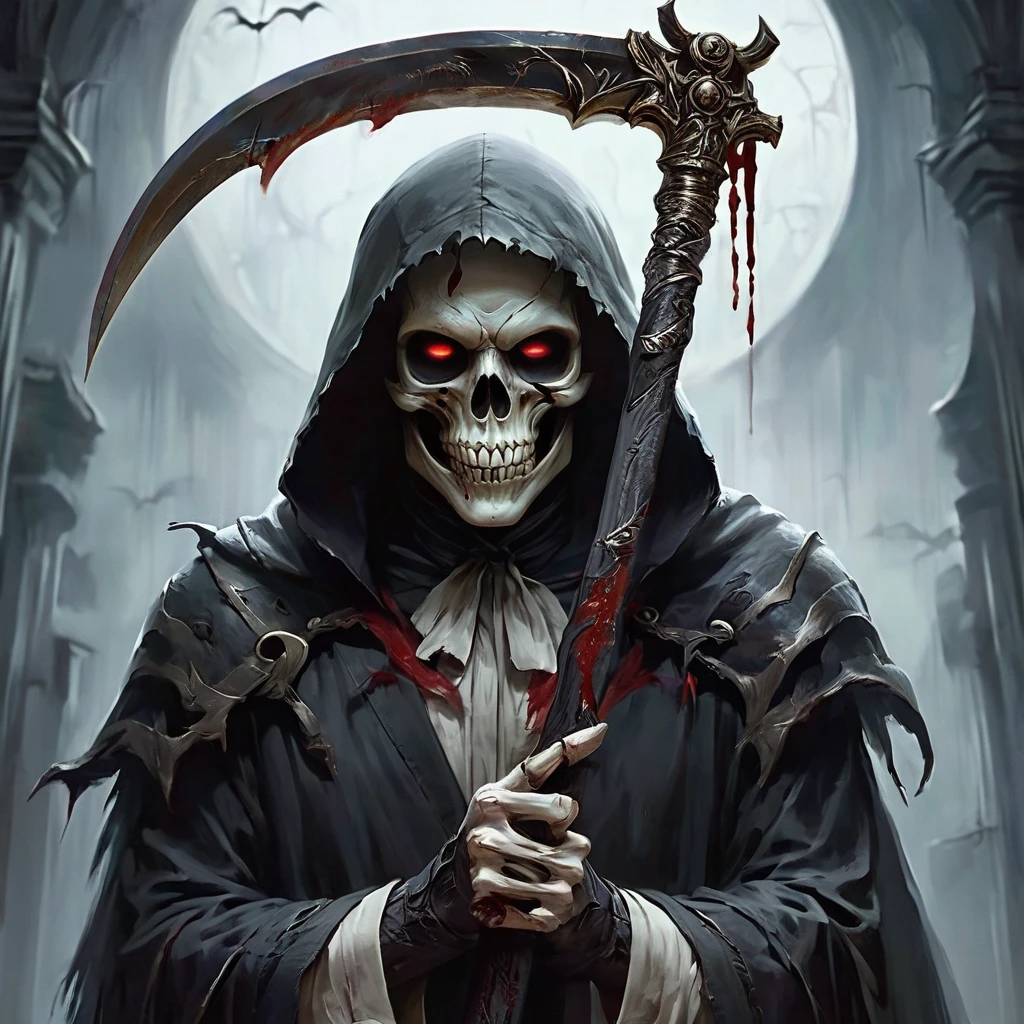 Grim Reaper holding a large scythe、death note、horror film, 90年代のhorror film風, Cinematic