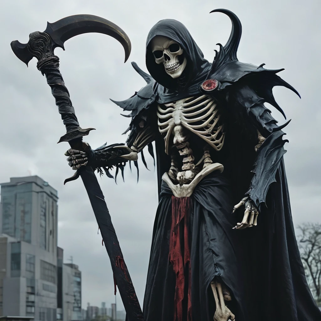 Grim Reaper holding a large scythe、death note、horror film, 90年代のhorror film風, Cinematic
