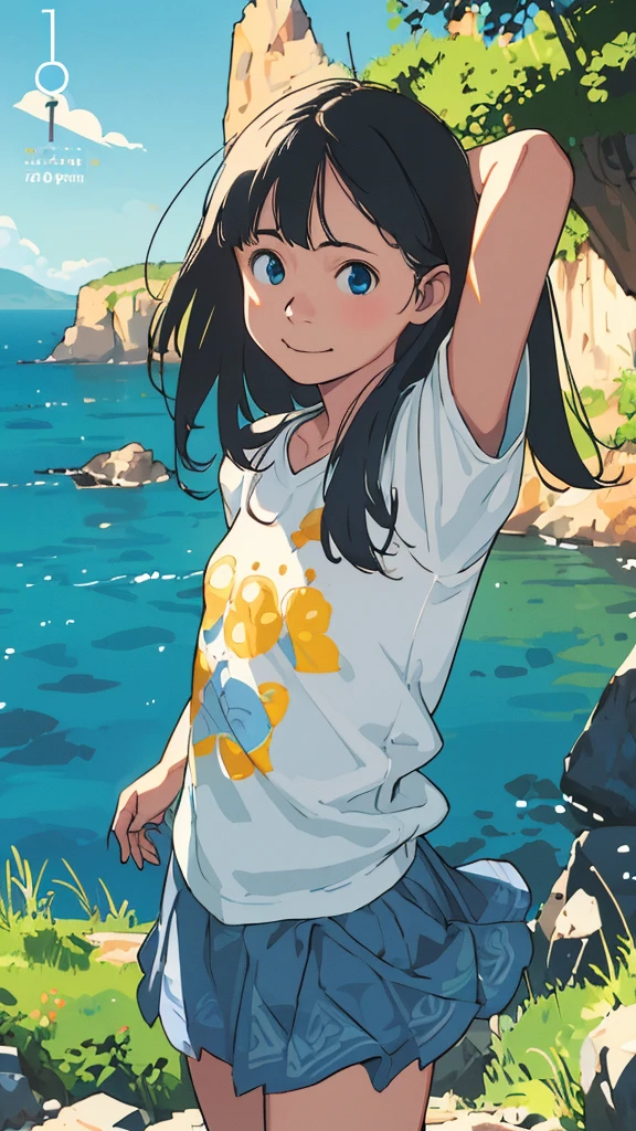 reasonable design, Clear lines, High Sharpness, (highest quality,8K,Perfect sharpness,Ultra fine,High resolution,masterpiece:1.2), Perfect Anatomy:1.5, Official Art, Illustrations that tell a story, (Whitish background:0. 9)、Body Positivity、More Mr.Physical expression、(Random and mischievous poses)、Perfect beauty、Perfect beautiful face、Strong winds、A rich expression、Dynamic composition、smile、Golden ratio composition、colorful、(Mr.Different angles and perspectives)、anime art、mini skirt、(Overcoming stereotypes)、 Glowing Skin、(Natural beauty)、smile、bangs、Straight Hair、(Soft and flowing hair)、(Rural Scenery)、(Nostalgic atmosphere)、Insert up to the thighs、(Playful and carefree)、(More Mr.Ethnic characters)、(innocent attitude)、(Sunny atmosphere)、Skirt flipped up、(Bright colors)、Belly button exposed、Beautiful Eyes、A skirt fluttering in the wind、Put it in to your feet、Some composition patterns、sensuous、Geometric pattern、emotional、Symposium cover、Angle from above、