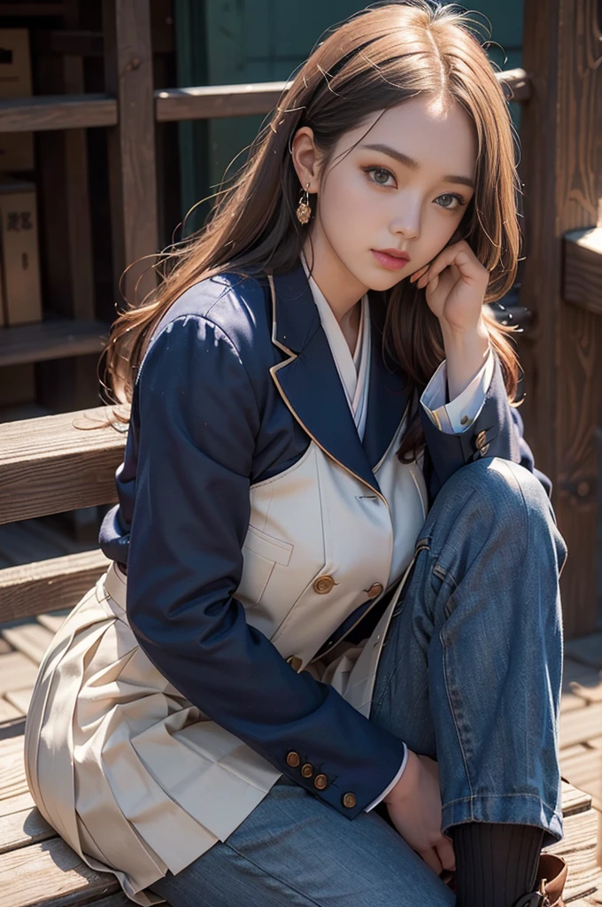 Dark blue high socks MIX real、(RAW Photos:1.2)、(Photorealistic:1.4)、The beauty of beautiful details、Delicate expression、Blonde、((I can see your pants))(Squatting panchira)Earrings Sneak peek at the details、Large file size、Ultra-detailed、High resolution、Transcendental beauty、Highest quality、masterpiece、(Japanese high school girls uniform))、Extremely detailed representation、grow、In detail、Highly detailed facial cinematic lighting、17-year-old girl、Positive、((Dynamic Pose))、(Sit with your knees bent))、Pleated skirt、blazer、Sexy upward glance、Strong bite、White pants words、