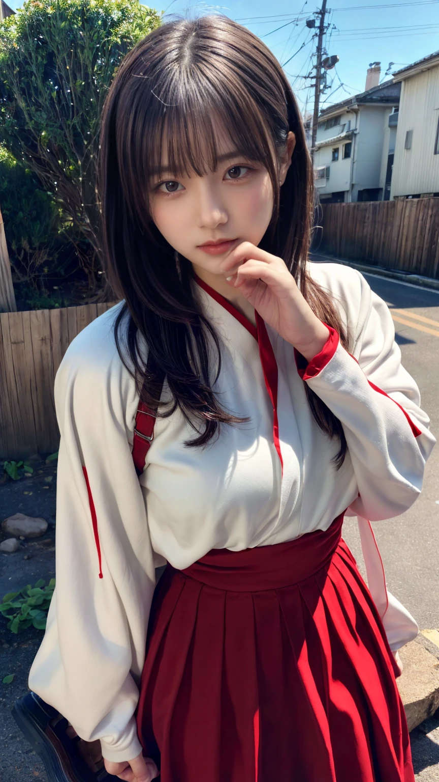 (absurdres:1.3), (highres:1.3), (ultra detailed:1.3),(1girl:1.3), (extremely detailed CG unity 8k wallpaper:1.3), (detailed skin texture, detailed cloth texture, detailed hair texture), (beautiful detailed face, supermodel, pale skin, realistic glistening skin), (RAW photo, best quality), (realistic, photo-realistic:1.4), masterpiece, extremely delicate and beautiful,Amazing, finely detail, extremely detailed CG unity 8k wallpaper, huge filesize, ultra-detailed, highres, absurdres, soft light,rim light, vibrant details, short bob hair, black hair color, Big Natural Color Lip, (perfect body shape), beautiful legs, BREAK (white and red theme:1.4), (fusion of (white kimono tops:1.2) and  (red high-waisted maxi length skirt):1.4), (long sleeve:1.3), (kimono-collar:1.2), (red outlines on white kiomno:1.2), (white very short ankle socks:1.2), (Japanese clogs geta:1.2),
 crying a little、little smile, Harajuku style、20 year old girl、cute type、lolita、open legs