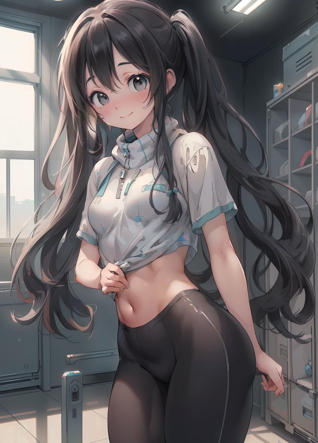 (masterpiece、Highest quality、Highest quality、Official Art、Beautiful and beautiful:1.2)、(One girl:1.3)Hatsune Miku、Twin tails,Beautiful breasts,masterpiece, ultra Realistic, 32k, Very detailed CG unity 8k wallpaper, Highest quality
(masterpiece, Highest quality, High resolution, High resolution:1.2), Very detailed, Realistic, Intricate details, One girl, alone, Black Hair, Long Curly Hair, bangs, Captivating smile, blush, freckles, Wear gym clothes, Pants pull down, (Small breasts, Thick thighs, Wide Hips), (Cinema Lighting, sunlight, Volumetric), locker room, View your viewers, In-person audience, From above, Cowboy Shot, (masterpiece,Highest quality:1.5)