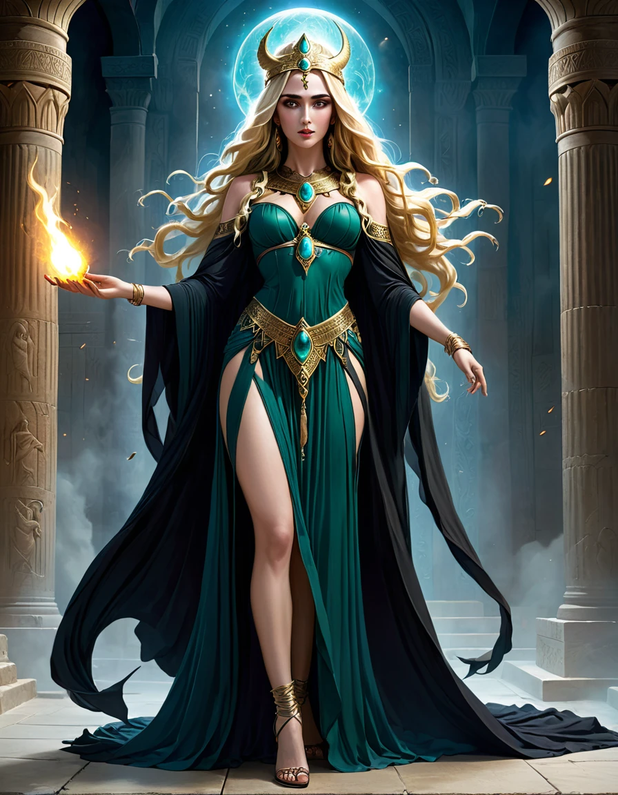 goddess Ereshkigal, Babylonian goddess of the underworld, incredible beauty and mysticism, full-length concept art