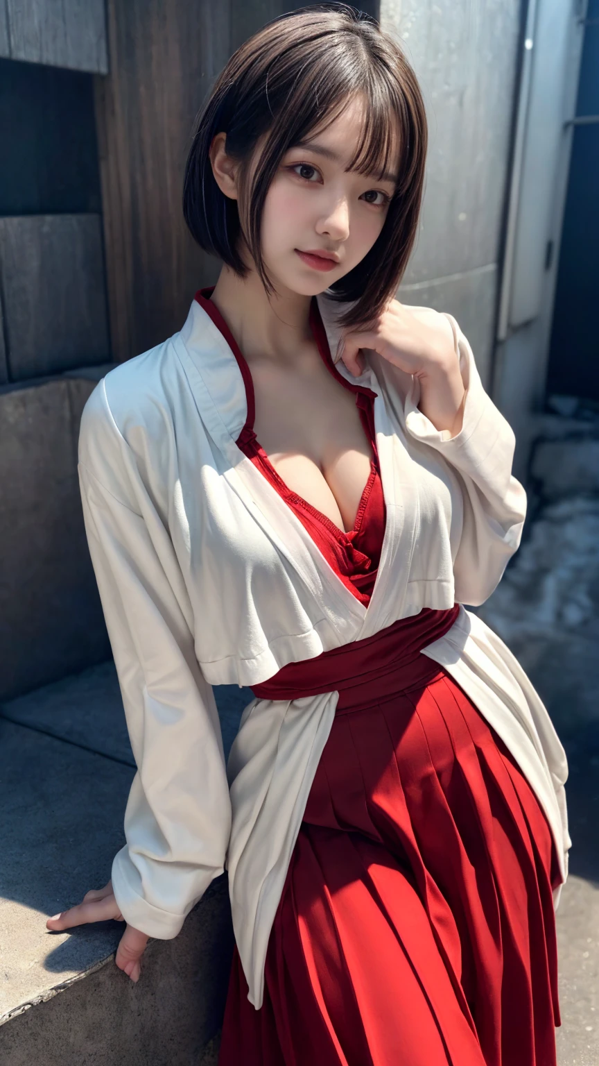 (absurdres:1.3), (highres:1.3), (ultra detailed:1.3),(1girl:1.3), (extremely detailed CG unity 8k wallpaper:1.3), (detailed skin texture, detailed cloth texture, detailed hair texture), (beautiful detailed face, supermodel, pale skin, realistic glistening skin), (RAW photo, best quality), (realistic, photo-realistic:1.4), masterpiece, extremely delicate and beautiful,Amazing, finely detail, extremely detailed CG unity 8k wallpaper, huge filesize, ultra-detailed, highres, absurdres, soft light,rim light, vibrant details, short bob hair, black hair color, Big Natural Color Lip, (perfect body shape), beautiful legs, BREAK (white and red theme:1.4), (fusion of (white kimono tops:1.2) and (red high-waisted maxi length skirt):1.4), (long sleeve:1.3), (kimono-collar:1.2), (red outlines on white kiomno:1.2), (white very short ankle socks:1.2), (Japanese clogs geta:1.2),
crying a little、little smile, Harajuku style、20 year old girl、cute type、ta、open legs