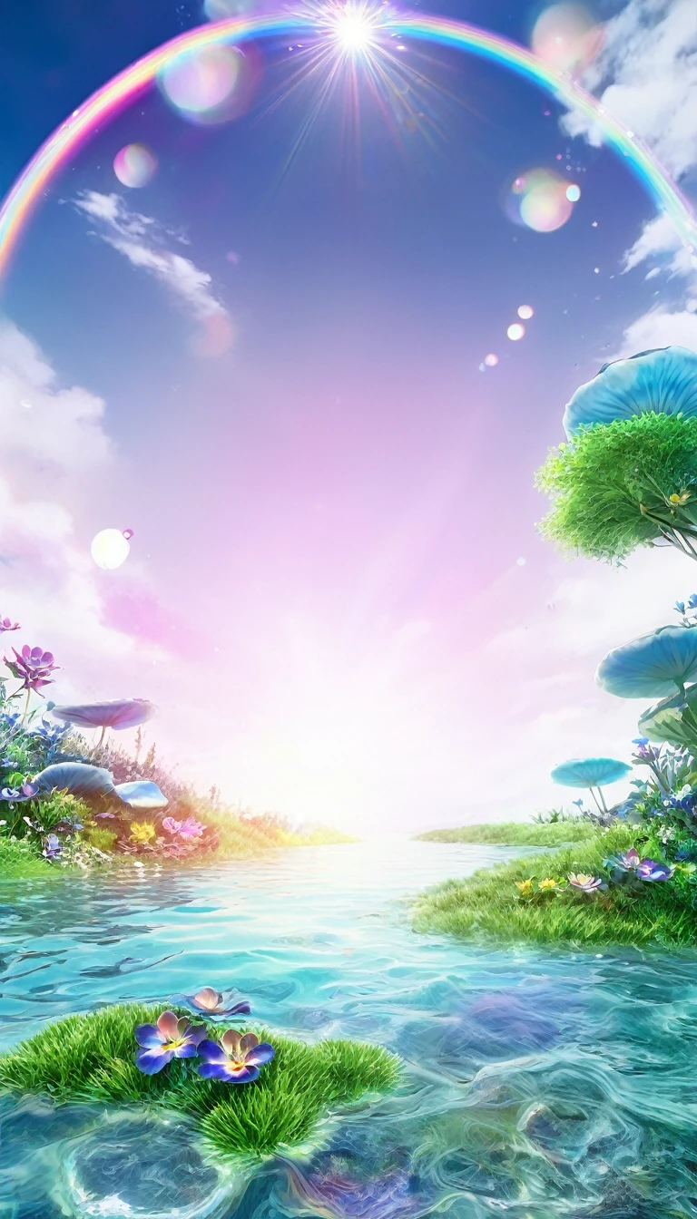 The rainbow-colored sea、Feel the summer、Highest quality, Super Fine, 16K, Incredibly absurd, Very detailed, delicate and dynamic, Multiple Translucency, Rainbow Magic Circle, ,, Prism special effects, mirror, illumination, Swirling dark aura, And beyond the universe,masterpiece．16K, Ultra-high resolution, Ultra-high resolution, to be born,wonderful ,future、Iridescent、The world 30 years from now。
