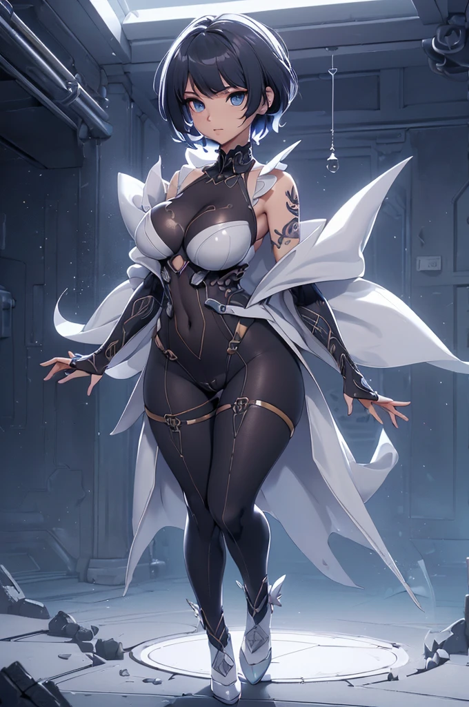 Mini Ghost in the Shell, (Ghost in the Shell), solo, ray tracing, 3D style, 3DMM, ((oses per photo)), ((oses ouch cada foto)), fully body,(Front view),(Costas Issue), (Emist on the left), show flat belly, (((oses per photo))),(very big breastsperfect ass, perfect and symmetrical eyes, (perfect handuturistic sword in hand)), ((short hair)),((Open wizard clothes)),white clothing with textured edges, skin fair, luouchas detalhadas, White thigh-high tights with trim, ouchestido aberto ouch "ouch", Waist slender, big legs, low water, Show legs to the top of the waist, (broken fabric falling over the legs),((open top)),ultra realistic skin, realistic human eyes,ultra realistic skin,((striped shirt)),super sensual suit, colorfully,top with ruffles,(pubis with a lot of volume),(extremely sensual),(very sensual),(((very detailed high level lighting))),(((raytracing))),(((couchstic effect))),(((bodysuit open to the waist))),((costume fitted from the breasts down, perfectly imitating the curves of the body)),((Visible pubis)),((decoration over the pubis)),((drawing on the pubic region)),(((tattoo over groin))),((LED design on the crotch)),((hair divided into two)),((long hair)),((unique suit, strapless dress)),(((cover the chest and breasts very little)))