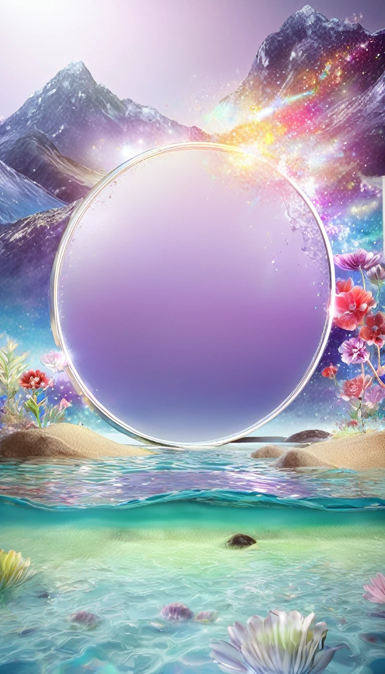 The rainbow-colored sea、Feel the summer、Highest quality, Super Fine, 16K, Incredibly absurd, Very detailed, delicate and dynamic, Multiple Translucency, Rainbow Magic Circle, ,, Prism special effects, mirror, illumination, Swirling dark aura, And beyond the universe,masterpiece.16K, Ultra-high resolution, Ultra-high resolution, to be born,wonderful ,future、Iridescent、The world 30 years from now。