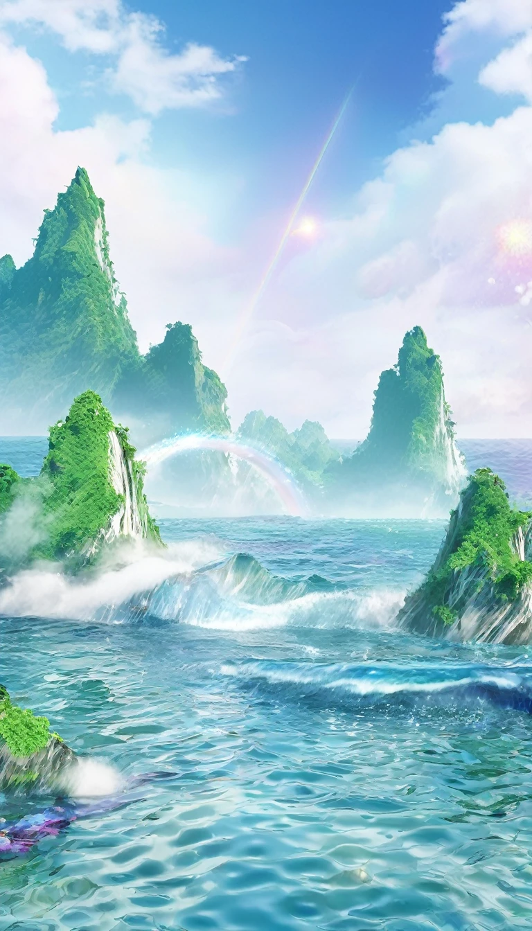 The rainbow-colored sea、Feel the summer、Highest quality, Super Fine, 16K, Incredibly absurd, Very detailed, delicate and dynamic, Multiple Translucency, Rainbow Magic Circle, ,, Prism special effects, mirror, illumination, Swirling dark aura, And beyond the universe,masterpiece.16K, Ultra-high resolution, Ultra-high resolution, to be born,wonderful ,future、Iridescent、The world 30 years from now。