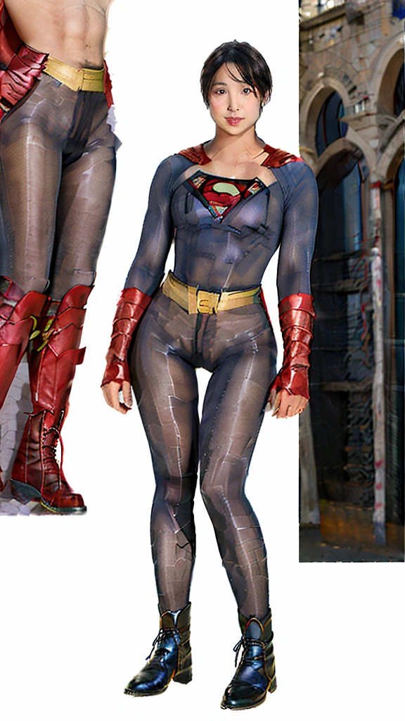 No background、(((Beautiful legs in black tights.)))、(((Legally express the beauty of your smile)))、((((Make the most of your original images)))、(((Supergirl Costume)))、(((Beautiful short bob hair)))、(((suffering)))、(((Please wear black tights....、Wear red boots)))、((Best image quality、8k))、((Highest quality、8k、masterpiece:1.3))、(((Preserve background )))、Sharp focus:1.2、Beautiful woman with perfect figure:1.4、Slim Abs:1.2、Wet body:1.5、Highly detailed face and skin texture、8k