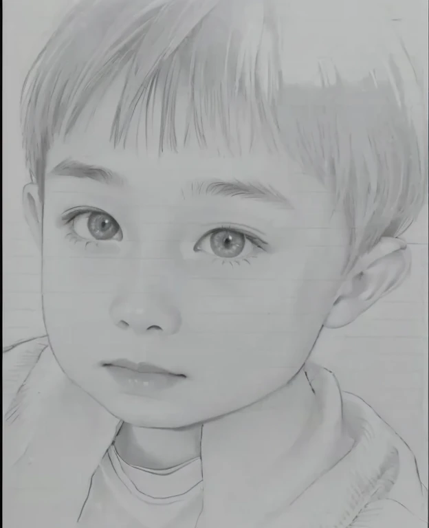 Close-up of a boy's drawing, Close-up portrait, Detailed face of asian boy, a Pencil sketch, 中程度のClose-up portrait, traditional art, Realism drawing, professional Portraiture, 伝統的なPortraiture, Portraiture, Traditional drawing style, Pencil sketch, loose Pencil sketch, 詳細なClose-up portrait, リアルなPortraiture, pencil on paper