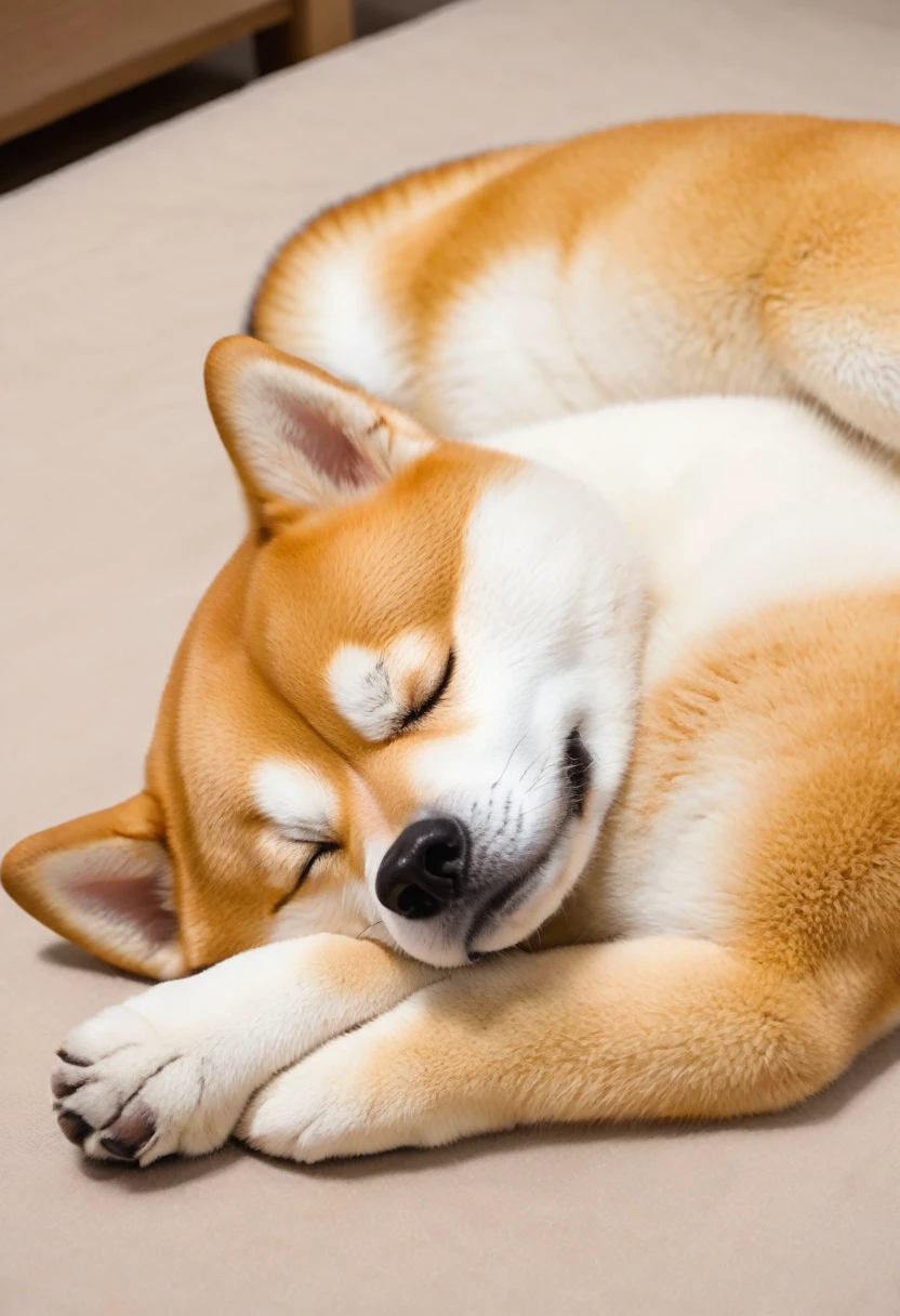 Nap scene:
A Shiba Inu relaxing and taking a nap。The sight of them curled up and sleeping、The sight of her lying on her back and defenseless、Just looking at it is soothing。