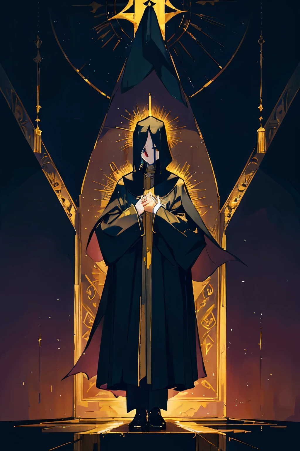 outergod standing in darkness wear Clerical Black Cope Vestment Chasuble no face 