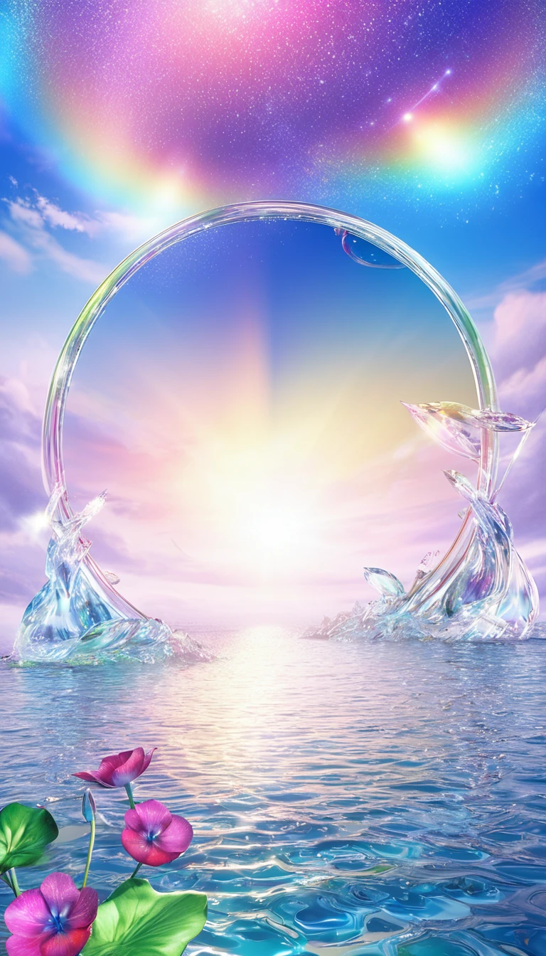 The rainbow-colored sea、Feel the summer、Highest quality, Super Fine, 16K, Incredibly absurd, Very detailed, delicate and dynamic, Multiple Translucency, Rainbow Magic Circle, ,, Prism special effects, mirror, illumination, Swirling dark aura, And beyond the universe,masterpiece.16K, Ultra-high resolution, Ultra-high resolution, to be born,wonderful ,future、Iridescent、The world 30 years from now。