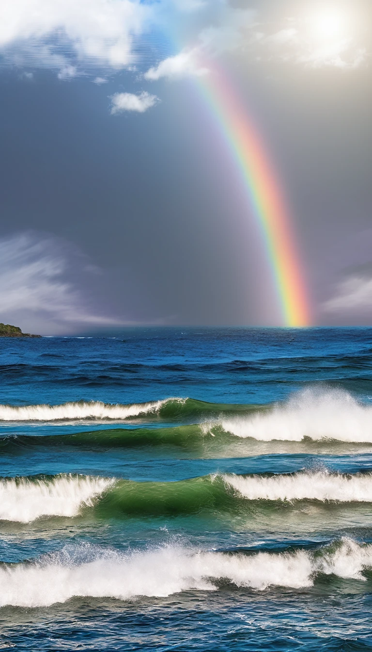 The rainbow-colored sea、Feel the summer、Highest quality, Super Fine, 16K, Incredibly absurd, Very detailed, delicate and dynamic, Multiple Translucency, Rainbow Magic Circle, ,, Prism special effects, mirror, illumination, Swirling dark aura, And beyond the universe,masterpiece.16K, Ultra-high resolution, Ultra-high resolution, to be born,wonderful ,future、Iridescent、The world 30 years from now。