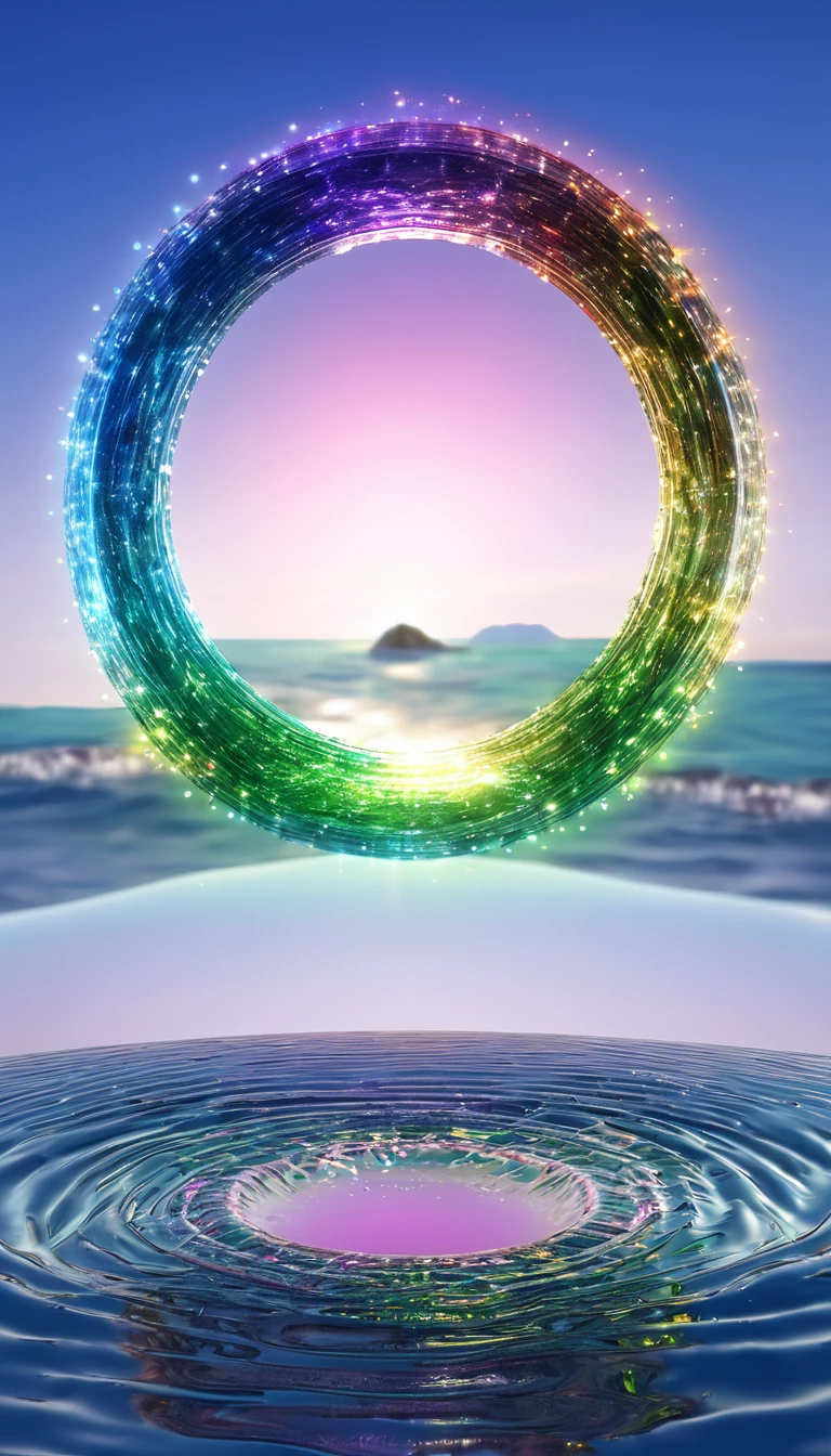 The rainbow-colored sea、Feel the summer、Highest quality, Super Fine, 16K, Incredibly absurd, Very detailed, delicate and dynamic, Multiple Translucency, Rainbow Magic Circle, ,, Prism special effects, mirror, illumination, Swirling dark aura, And beyond the universe,masterpiece．16K, Ultra-high resolution, Ultra-high resolution, to be born,wonderful ,future、Iridescent、The world 30 years from now。