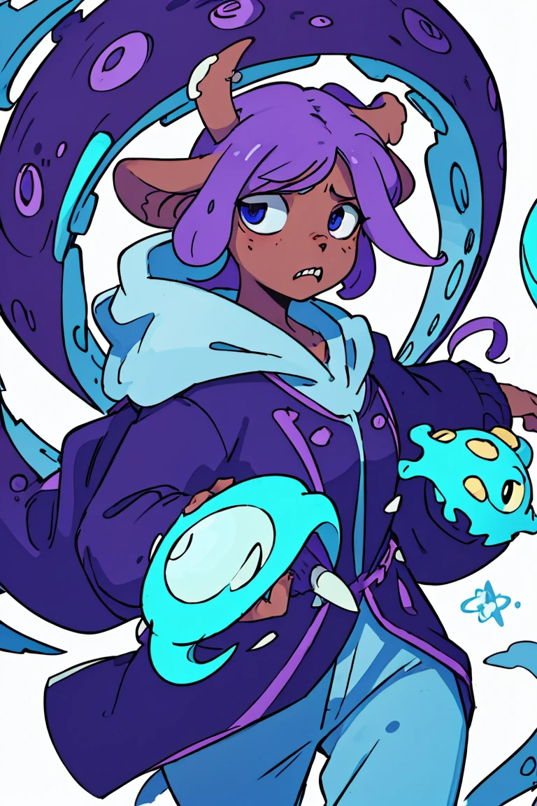 a white octopus with a blue and purple background, ctHulHu squid, alien squid, leviathan cthulhu squid, squid attack, very angry squid, Cthulu, portrait of a squid wizard, Tentacles in the universe, vivid tentacles, mix of creatures with tentacles, cyborg octopus, Foto de Cthulhu, cute cthulhu, estilo HP Lovecraft, Squid-like aliens, Cthulu portrait,busty, White background(big scenery)