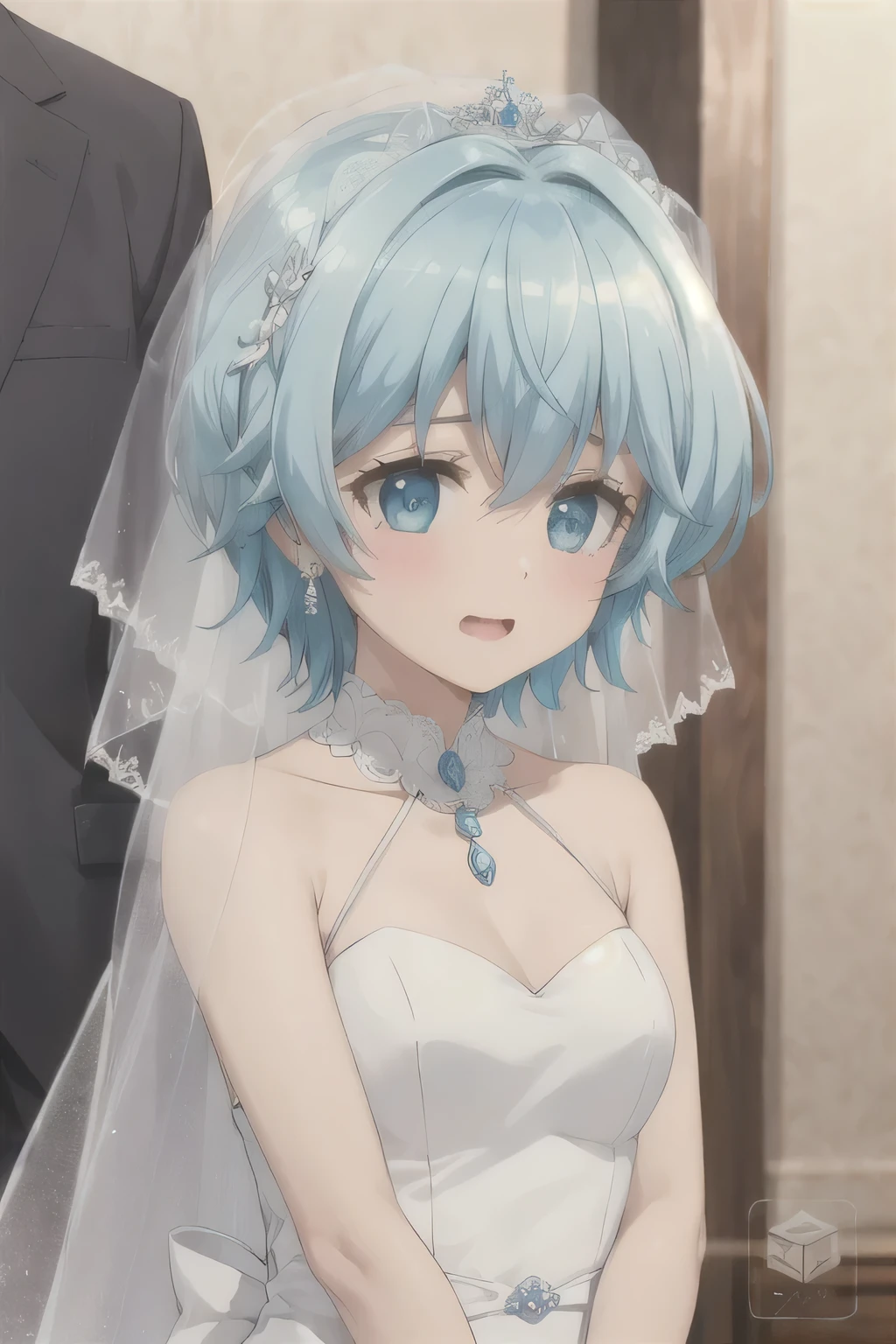 short hair,Blue Hair,Acting cute,wedding