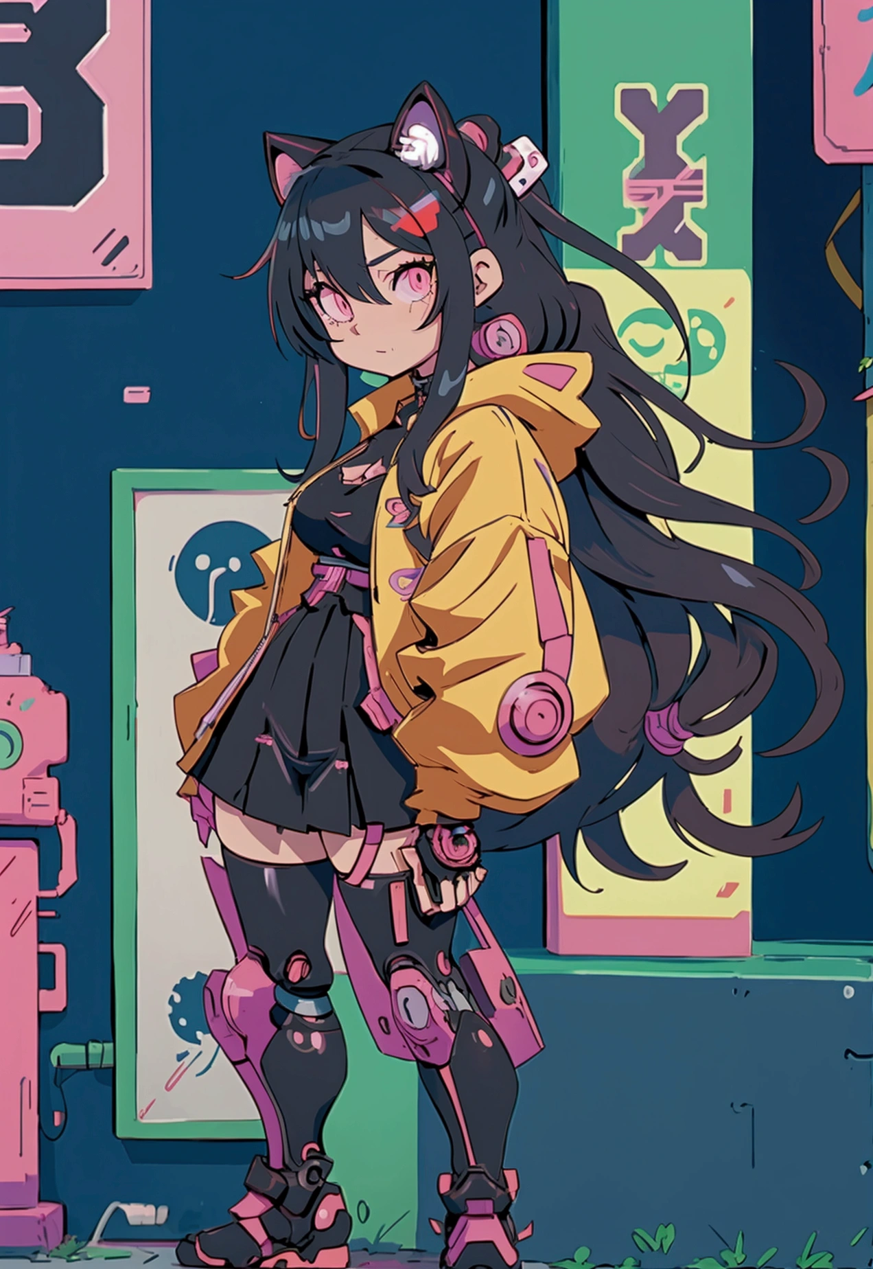 anime girl with long hair and cat ears in a city, digital cyberpunk anime art, cyberpunk anime girl mech, female cyberpunk anime girl, cyberpunk anime girl, anime cyberpunk art, cute cyborg girl, digital cyberpunk - anime art, cyberpunk anime art, oppai cyberpunk, anime style 4 k, perfect android girl, cyberpunk beautiful girl, beutiful girl cyborg