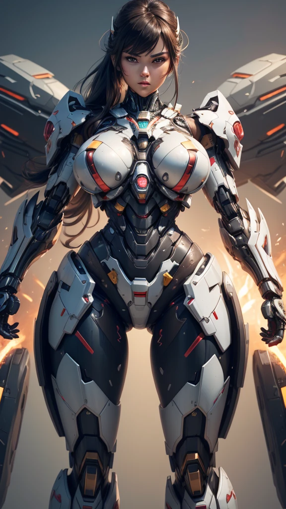 Textured skin, Super Detail, high details, High quality, Best Quality, hight resolution, 1080p, hard disk, Beautiful,(Super Heroine),Oppai Missile,beautiful cyborg woman,Mecha Cyborg Girl,Battle Mode,Girl with a Mecha Body,She wears a battle cyborg mech with a weapon,Fulll body Shot