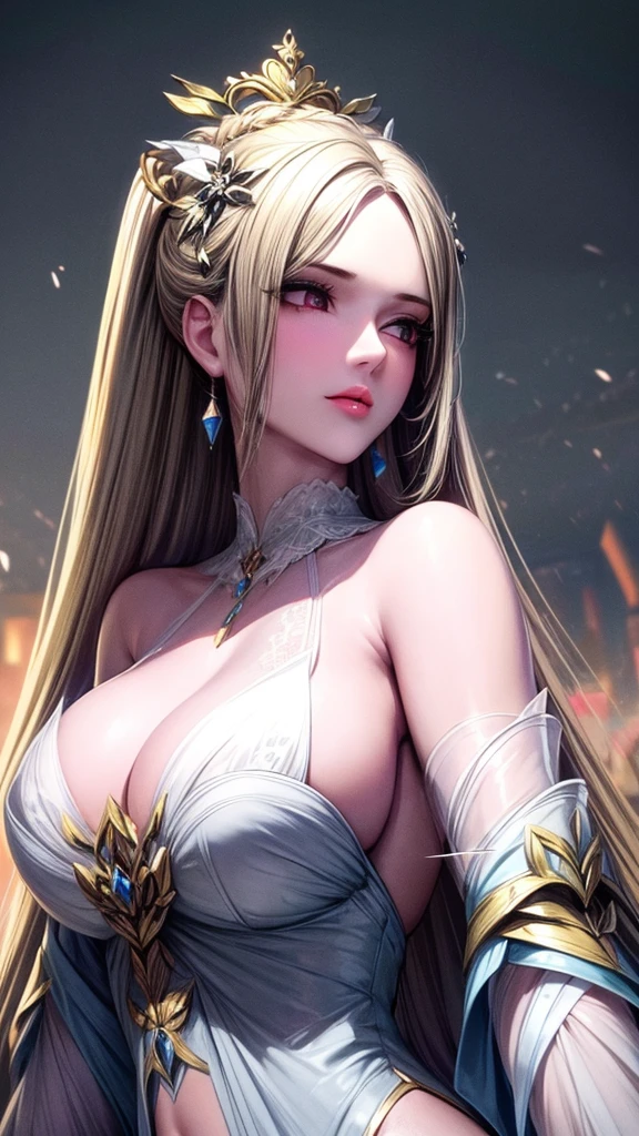 best quality, masterpiece, Big , (Large Breasts), Delicate skin texture, Detailed fabric texture, Delicate face, Super Detail, 8k, Intricate details, 1 Girl, 30 years old, High contrast, High resolution eyes, Dark Blonde Goddess,Royal sister,Sexy body。